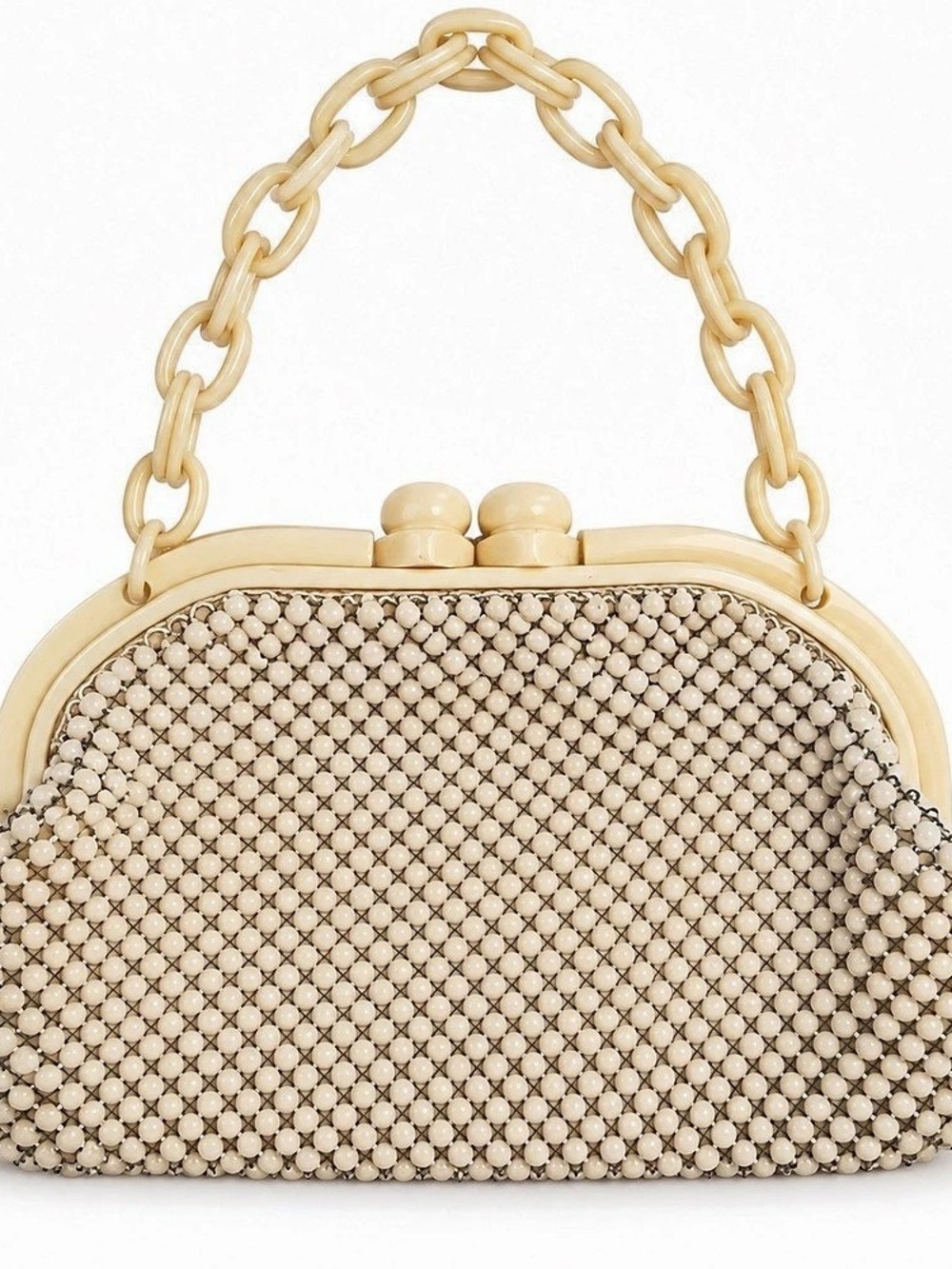 Whiting & Davis White Alumesh Purse With Celluloid Frame and Handle
